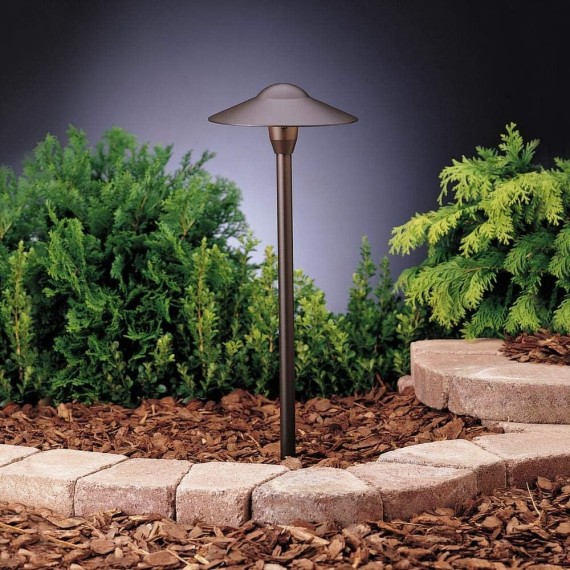 8" Outdoor LED Path Light in Textured Architectural Bronze , 12V Adjustable Exterior Dome Light, (8.25" W x 21" H), 15310AZT