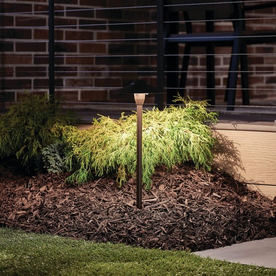 8" Outdoor LED Path Light in Textured Architectural Bronze , 12V Adjustable Exterior Dome Light, (8.25" W x 21" H), 15310AZT