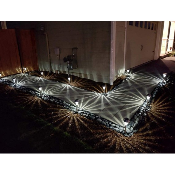Silver Solar Path Light, Set of 6, with Glass Lens, Metal Ground Stake, and Extra-Bright LED for Lawn, Patio, Yard, Walkway, Driveway