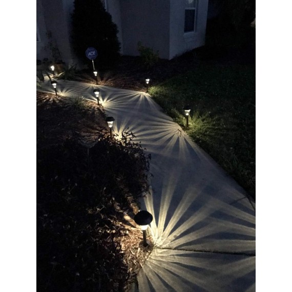 Silver Solar Path Light, Set of 6, with Glass Lens, Metal Ground Stake, and Extra-Bright LED for Lawn, Patio, Yard, Walkway, Driveway