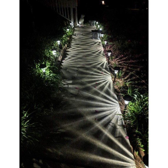Silver Solar Path Light, Set of 6, with Glass Lens, Metal Ground Stake, and Extra-Bright LED for Lawn, Patio, Yard, Walkway, Driveway