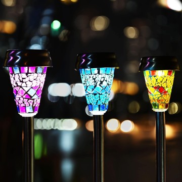 Solar Garden Lights Outdoor, Halloween/Christmas Decorations Outdoor, Mosaic LED Solar Yard Lights 3 Color, Pathway Landscape Lighting for Path, Walkway, Driveway, Patio and Yard
