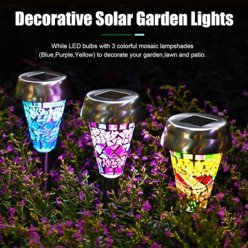 Solar Garden Lights Outdoor, Halloween/Christmas Decorations Outdoor, Mosaic LED Solar Yard Lights 3 Color, Pathway Landscape Lighting for Path, Walkway, Driveway, Patio and Yard
