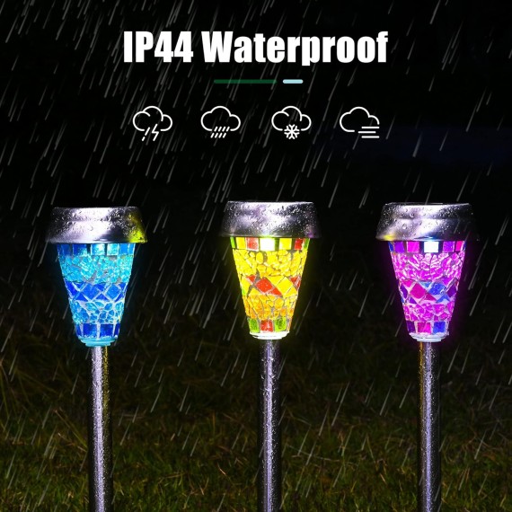 Solar Garden Lights Outdoor, Halloween/Christmas Decorations Outdoor, Mosaic LED Solar Yard Lights 3 Color, Pathway Landscape Lighting for Path, Walkway, Driveway, Patio and Yard