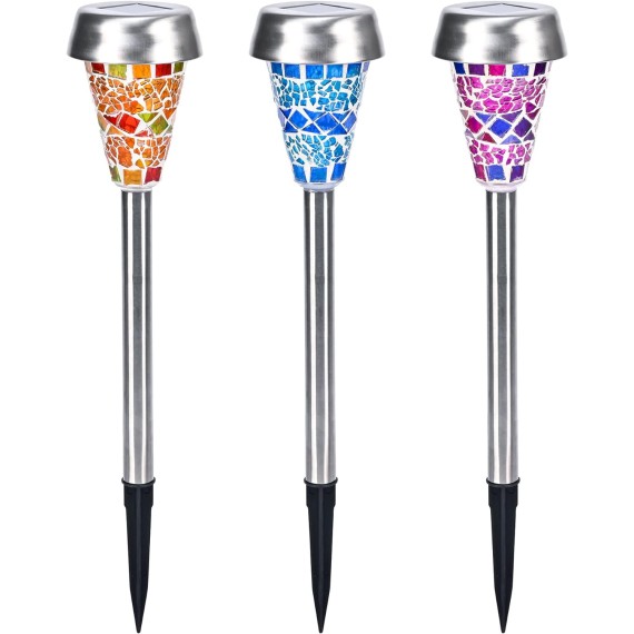 Solar Garden Lights Outdoor, Halloween/Christmas Decorations Outdoor, Mosaic LED Solar Yard Lights 3 Color, Pathway Landscape Lighting for Path, Walkway, Driveway, Patio and Yard