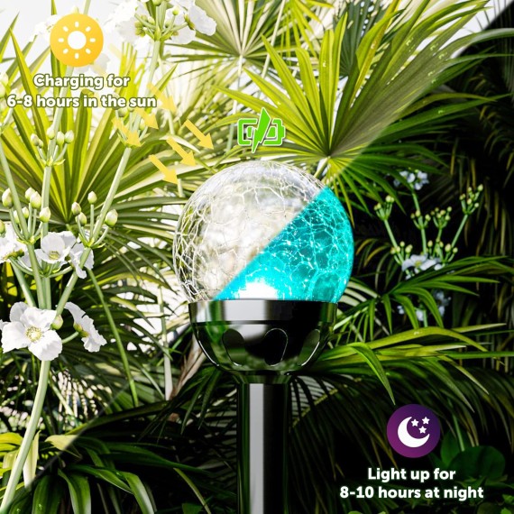 Solar Lights Outdoor, Cracked Glass Ball Solar Garden Lights, Color Changing Lights Outdoor,Garden LED Lights for Path, Patio, Yard, 3 Pack Solar Garden Lights Outdoor Pathway