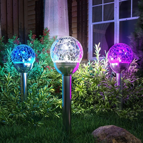 Solar Lights Outdoor, Cracked Glass Ball Solar Garden Lights, Color Changing Lights Outdoor,Garden LED Lights for Path, Patio, Yard, 3 Pack Solar Garden Lights Outdoor Pathway