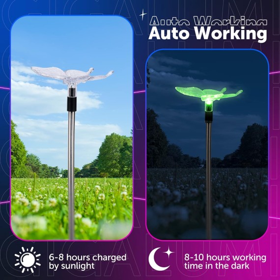 Solar Garden Stake Lights, 3 Pack Solar Garden Lights, Decorations Color Changing LED, Outdoor Solar Lights Decorative for Pathway, Garden, Lawn, Patio, Driveway