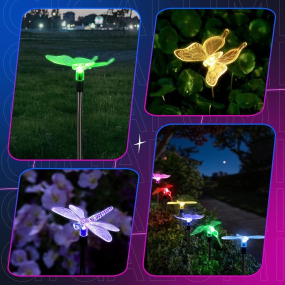 Solar Garden Stake Lights, 3 Pack Solar Garden Lights, Decorations Color Changing LED, Outdoor Solar Lights Decorative for Pathway, Garden, Lawn, Patio, Driveway