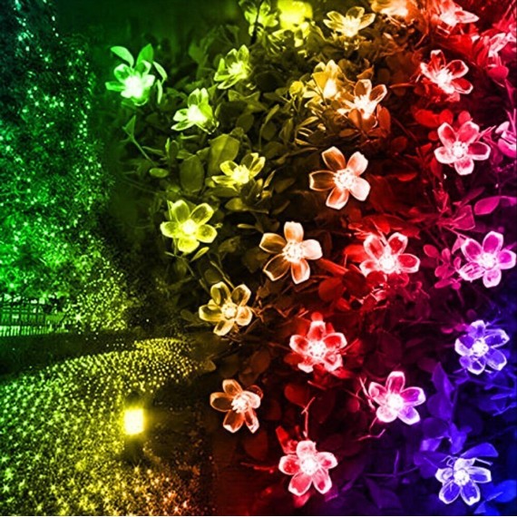 2 Pack Solar Flower Strings Lights, Solar Fairy Lights Total 46 Feet 100 LED Cherry Blossoms String Lights for Outdoor, Home, Lawn, Wedding, Patio, Party and Holiday Decorations-Multicolor