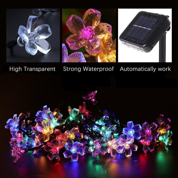 2 Pack Solar Flower Strings Lights, Solar Fairy Lights Total 46 Feet 100 LED Cherry Blossoms String Lights for Outdoor, Home, Lawn, Wedding, Patio, Party and Holiday Decorations-Multicolor