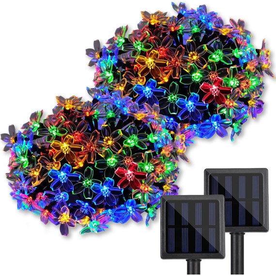 2 Pack Solar Flower Strings Lights, Solar Fairy Lights Total 46 Feet 100 LED Cherry Blossoms String Lights for Outdoor, Home, Lawn, Wedding, Patio, Party and Holiday Decorations-Multicolor