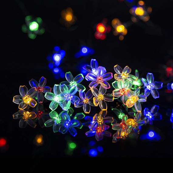 2 Pack Solar Flower Strings Lights, Solar Fairy Lights Total 46 Feet 100 LED Cherry Blossoms String Lights for Outdoor, Home, Lawn, Wedding, Patio, Party and Holiday Decorations-Multicolor