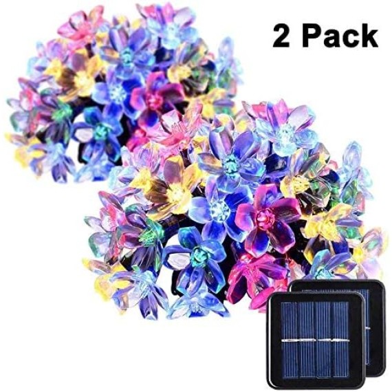 2 Pack Solar Flower Strings Lights, Solar Fairy Lights Total 46 Feet 100 LED Cherry Blossoms String Lights for Outdoor, Home, Lawn, Wedding, Patio, Party and Holiday Decorations-Multicolor