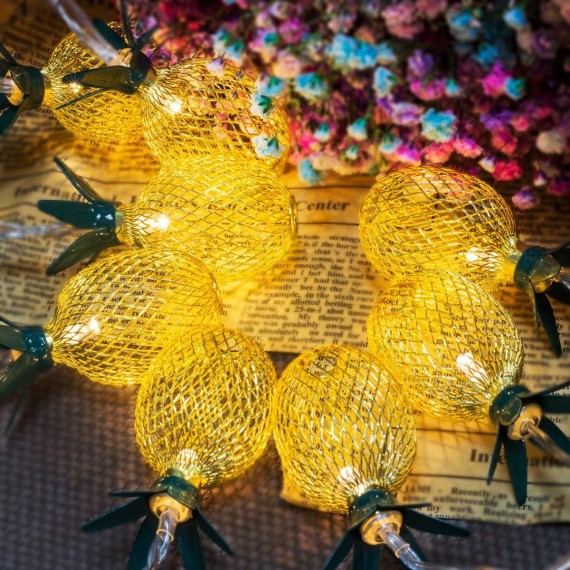 10ft 10 LED Pineapple Shaped String Lights, Battery Operated Fairy Lights for Patio Home Wedding Party Bedroom Birthday Hawaiian Tropical Tiki Decoration (Warm White)