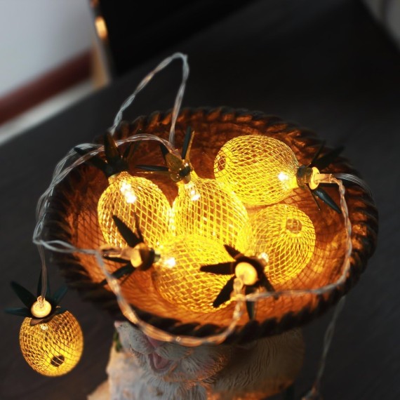 10ft 10 LED Pineapple Shaped String Lights, Battery Operated Fairy Lights for Patio Home Wedding Party Bedroom Birthday Hawaiian Tropical Tiki Decoration (Warm White)