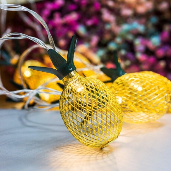 10ft 10 LED Pineapple Shaped String Lights, Battery Operated Fairy Lights for Patio Home Wedding Party Bedroom Birthday Hawaiian Tropical Tiki Decoration (Warm White)