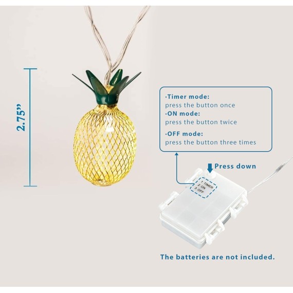 10ft 10 LED Pineapple Shaped String Lights, Battery Operated Fairy Lights for Patio Home Wedding Party Bedroom Birthday Hawaiian Tropical Tiki Decoration (Warm White)