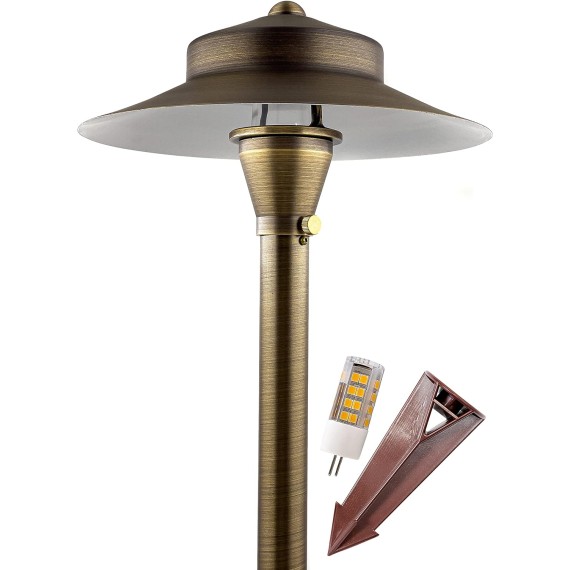 LED Pathway Lights 120 Landscape Lights - Solid Brass Low Voltage Lighting 4W MR16 LED Light Bulb Warm White LED Garden Light Outdoor Landscape Lights with Ground Stake (1, Wide Top 8-1/2")