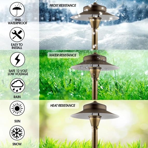 LED Pathway Lights 120 Landscape Lights - Solid Brass Low Voltage Lighting 4W MR16 LED Light Bulb Warm White LED Garden Light Outdoor Landscape Lights with Ground Stake (1, Wide Top 8-1/2")