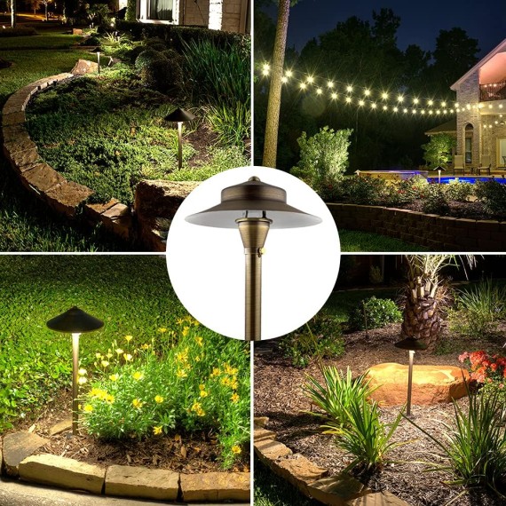 LED Pathway Lights 120 Landscape Lights - Solid Brass Low Voltage Lighting 4W MR16 LED Light Bulb Warm White LED Garden Light Outdoor Landscape Lights with Ground Stake (1, Wide Top 8-1/2")