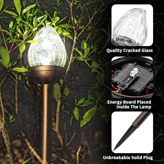 Solar Lights Outdoor, Cracked Glass Flame Shaped Solar Garden Lights, Cold White/Color Changing Lights Outdoor, Garden LED Lights for Patio, Yard, 3 Pack Solar Garden Lights Outdoor Pathway
