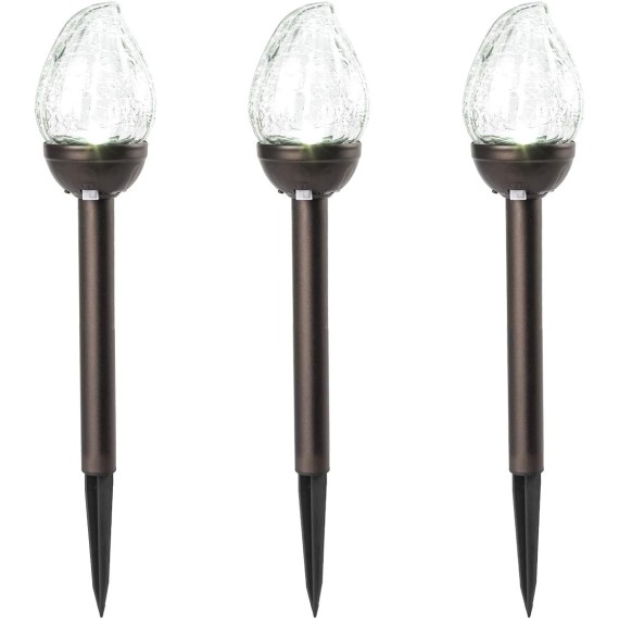 Solar Lights Outdoor, Cracked Glass Flame Shaped Solar Garden Lights, Cold White/Color Changing Lights Outdoor, Garden LED Lights for Patio, Yard, 3 Pack Solar Garden Lights Outdoor Pathway
