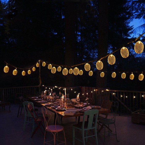 15ft 20 LED Pineapple String Lights, Fairy String Lights Battery Operated for Patio Home Wedding Party Bedroom Birthday Hawaiian Tropical Tiki Decoration (Warm White)
