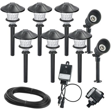 Low-Voltage Black Outdoor Integrated LED Landscape Path Light and Deluxe Micro Spot Light Kit (8-Pack)