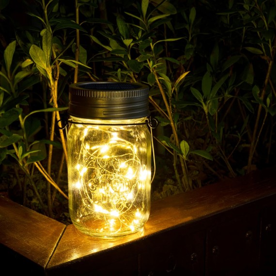 Hanging Solar Mason Jar Lights, 6 Pack 30 Led String Fairy Lights Hanging Solar Lanterns Outdoor Waterproof, Hangers and Jars Included, Outdoor Decor for Christmas, Wedding, Garden, Patio