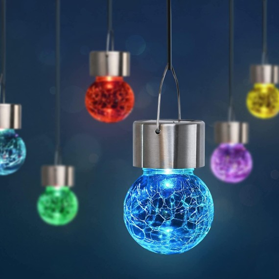 8 Pack Solar Hanging Lights, Christmas Decoration Lights with Multi-Color Changing Cracked Glass Hanging Ball Solar Outdoor Lights Waterproof Solar Lanterns for Garden, Yard, Patio, Lawn