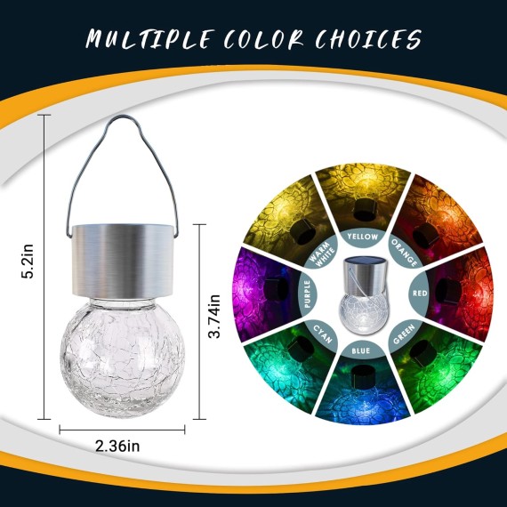 8 Pack Solar Hanging Lights, Christmas Decoration Lights with Multi-Color Changing Cracked Glass Hanging Ball Solar Outdoor Lights Waterproof Solar Lanterns for Garden, Yard, Patio, Lawn