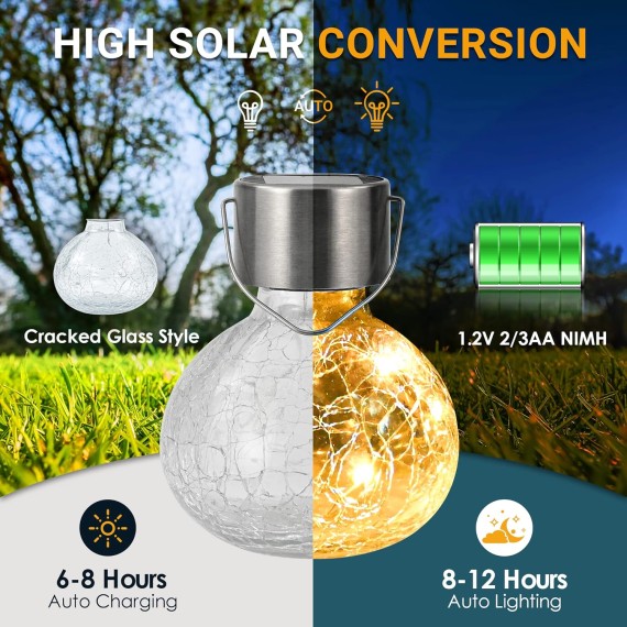 Hanging Solar Lantern, 4 Pack Outdoor Decorations, Hanging Solar Lights Outdoor Waterproof, Garden Decor for Lawn, Garden, Yard, Tree Warm White