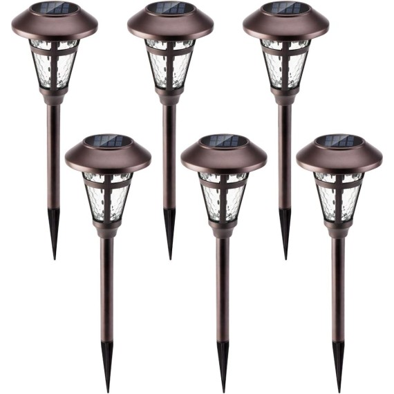 Bright Solar Outdoor Lights Decorative 6 Pack, Solar Pathway Garden Lights Auto On/Off, Solar Lights Outdoor Waterproof Bronze Finished, Driveway Lights LED Landscape Lighting for Lawn Yard
