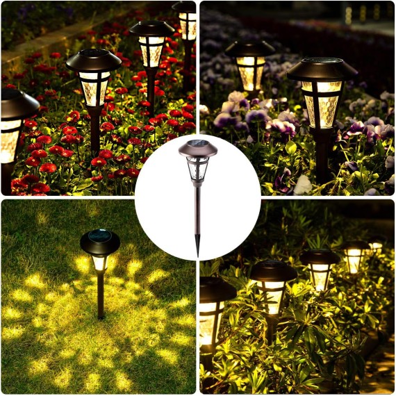 Bright Solar Outdoor Lights Decorative 6 Pack, Solar Pathway Garden Lights Auto On/Off, Solar Lights Outdoor Waterproof Bronze Finished, Driveway Lights LED Landscape Lighting for Lawn Yard