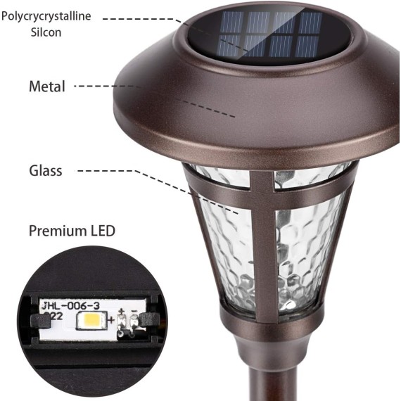 Bright Solar Outdoor Lights Decorative 6 Pack, Solar Pathway Garden Lights Auto On/Off, Solar Lights Outdoor Waterproof Bronze Finished, Driveway Lights LED Landscape Lighting for Lawn Yard