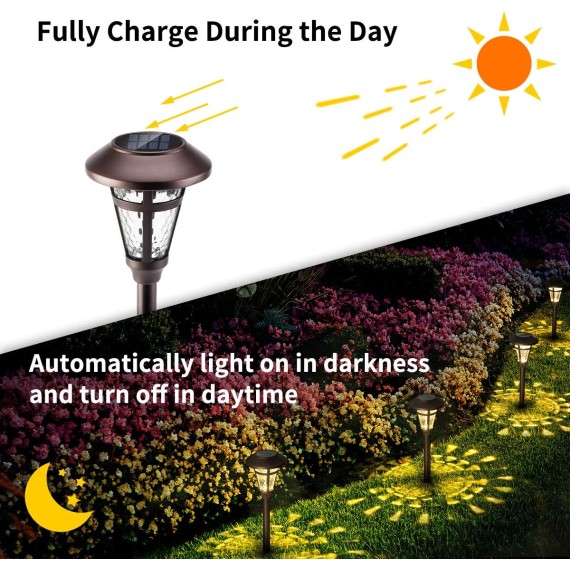 Bright Solar Outdoor Lights Decorative 6 Pack, Solar Pathway Garden Lights Auto On/Off, Solar Lights Outdoor Waterproof Bronze Finished, Driveway Lights LED Landscape Lighting for Lawn Yard