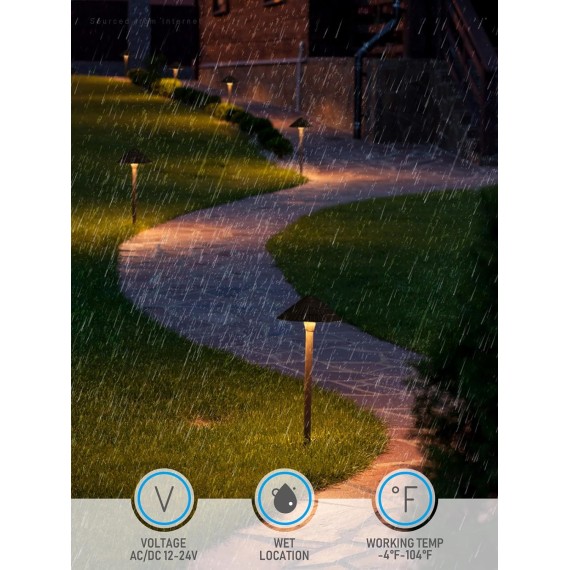 Low Voltage Landscape Lights, 3W 12V Pathway Lighting Wired, IP65 Waterproof Light for Yard Lawn, ETL Listed, Bronze Aluminum Housing, 3000K Warm White, Pack of 4