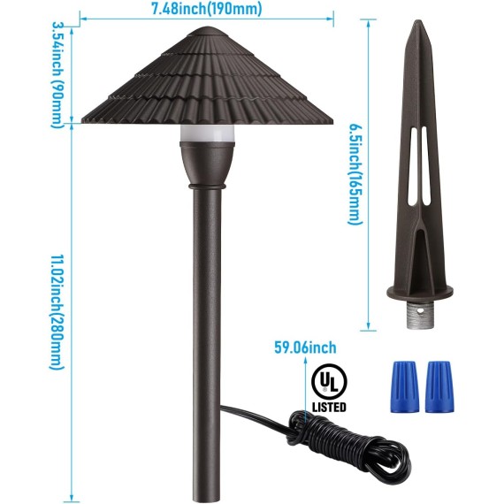 Low Voltage Landscape Lights, 3W 12V Pathway Lighting Wired, IP65 Waterproof Light for Yard Lawn, ETL Listed, Bronze Aluminum Housing, 3000K Warm White, Pack of 4