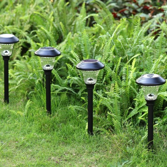8 Pack Solar Pathway Lights Color Changing + Bright White Outdoor Garden Stake Glass LED Stainless Steel IP65 Waterproof Landscape Path Lighting for Yard Walkway Driveway Outside Black