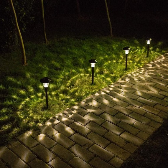 8 Pack Solar Pathway Lights Color Changing + Bright White Outdoor Garden Stake Glass LED Stainless Steel IP65 Waterproof Landscape Path Lighting for Yard Walkway Driveway Outside Black