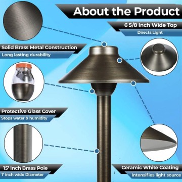 LED Pathway 124 Landscape Light 12V Solid Brass Low Voltage LED Light G4 3.5W 2700K Bulb Outdoor Mushroom Security Garden Patio Deck Pool Area Light for Beautiful Bright Long Lasting