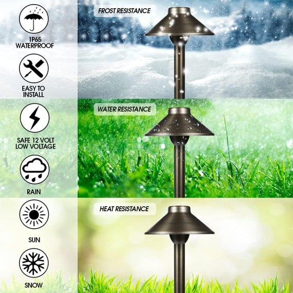 LED Pathway 124 Landscape Light 12V Solid Brass Low Voltage LED Light G4 3.5W 2700K Bulb Outdoor Mushroom Security Garden Patio Deck Pool Area Light for Beautiful Bright Long Lasting