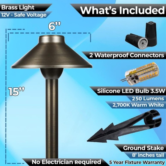 LED Pathway 124 Landscape Light 12V Solid Brass Low Voltage LED Light G4 3.5W 2700K Bulb Outdoor Mushroom Security Garden Patio Deck Pool Area Light for Beautiful Bright Long Lasting