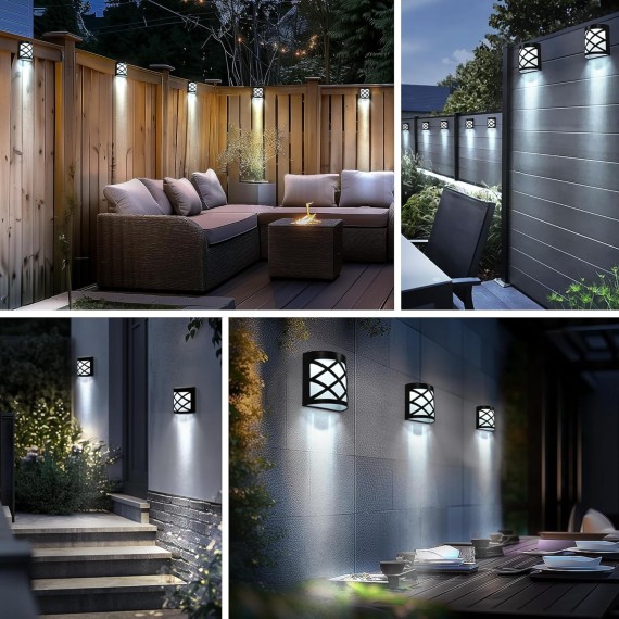 8 Pack Solar Fence Lights, Solar Deck Lights, Waterproof Auto Decorative Outdoor Solar Wall Lights for Deck, Patio, Stairs, Yard, Path and Driveway (Cold White)