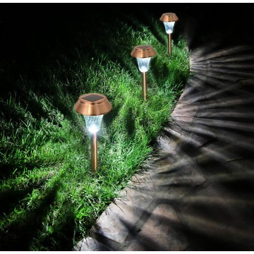 Copper Solar Path Light, Set of 6, with Glass Lens, Metal Ground Stake, and Extra-Bright LED for Lawn, Patio, Yard, Walkway, Driveway