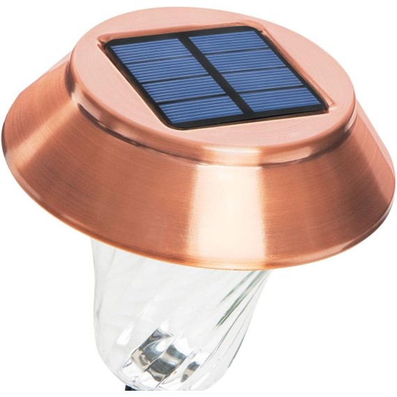 Copper Solar Path Light, Set of 6, with Glass Lens, Metal Ground Stake, and Extra-Bright LED for Lawn, Patio, Yard, Walkway, Driveway