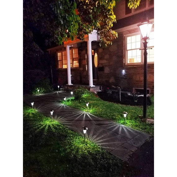 Copper Solar Path Light, Set of 6, with Glass Lens, Metal Ground Stake, and Extra-Bright LED for Lawn, Patio, Yard, Walkway, Driveway