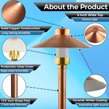 LED Pathway 126 Landscape Light 12V Solid Copper Low Voltage 4W G4 LED Light Bulb Warm White Included Outdoor Mushroom Security Garden Patio Area Light for Beautiful Bright Long Lasting
