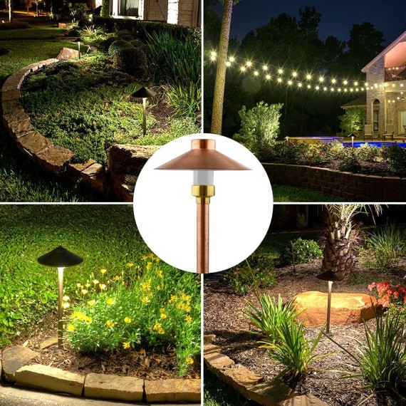LED Pathway 126 Landscape Light 12V Solid Copper Low Voltage 4W G4 LED Light Bulb Warm White Included Outdoor Mushroom Security Garden Patio Area Light for Beautiful Bright Long Lasting
